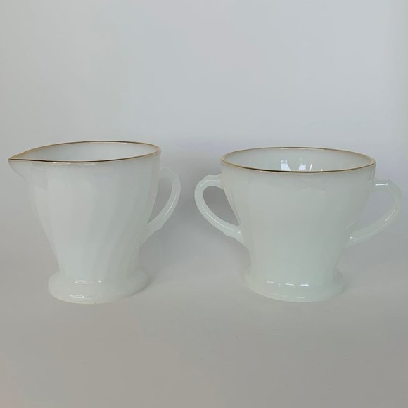 Vintage Swirl Golden Shell Lustre Creamer & Open Sugar by Anchor Hocking - Picture 1 of 13